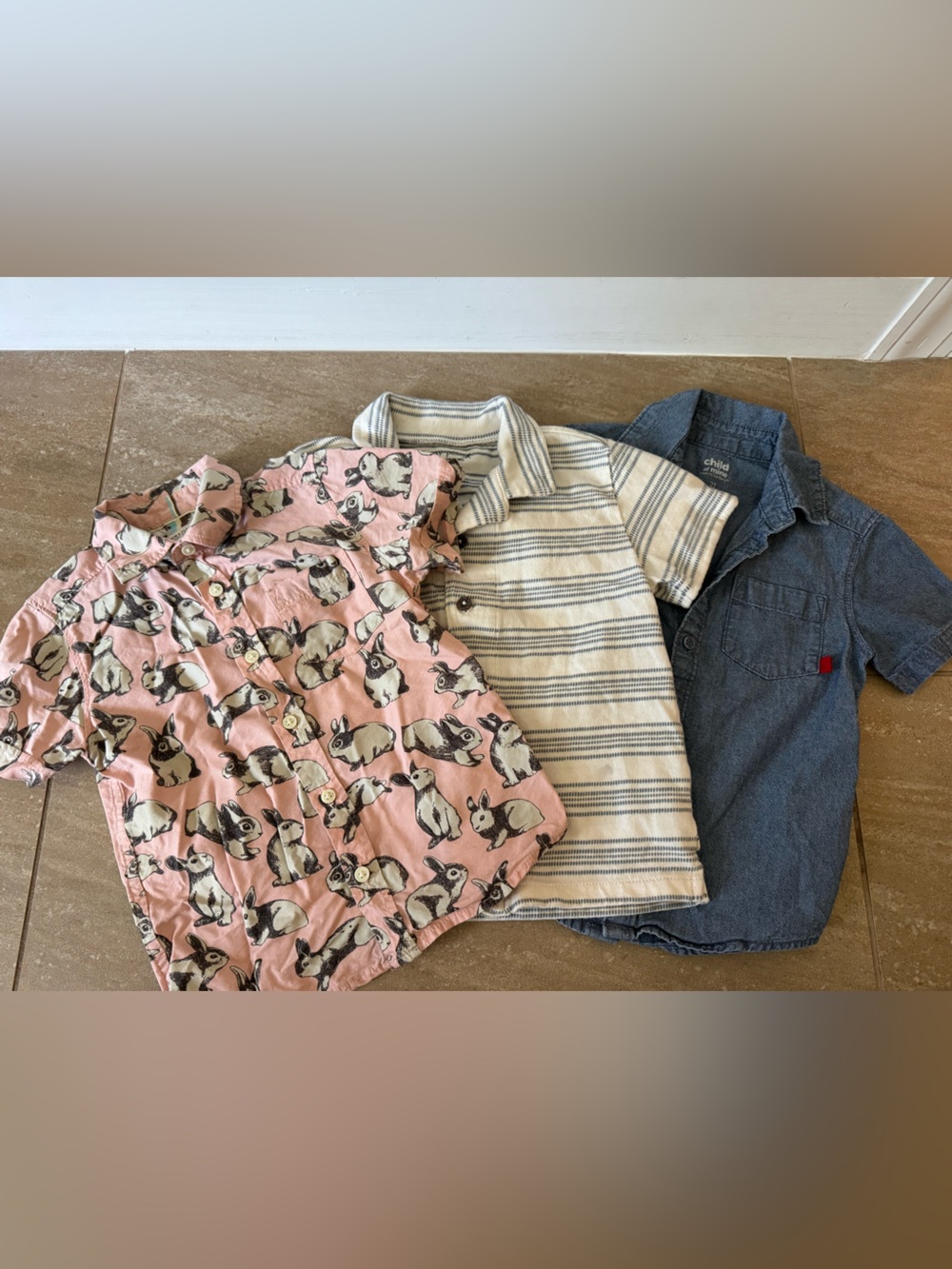 Boys 3-4T button up shirts: Bunny, stripe and denim